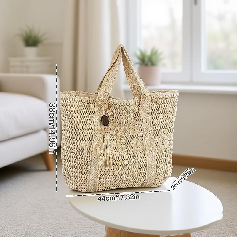 Large Capacity Handbag French Style Woven Shoulder Bag Fashion Retro Tote Bag  Ladies Summer Beach Holiday Bag Women Gifts
