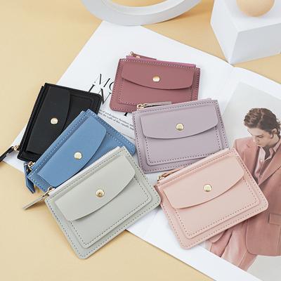 Dámská peněženka z PU kůže Dámská Jednoduchá peněženka Mini zip Pevný držák na více karet Krátké peněženky Tenká malá peněženka na zip Hasp