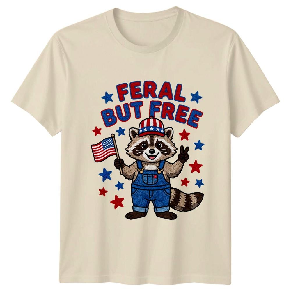 Feral But Free TShirt Patriotic Raccoon Wildlife 4th July Gift For Him And Her