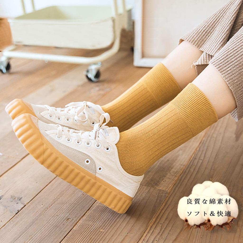 [DAMILY] Women's Socks, Spring/Summer/Autumn, 10-Pair Set, Stylish Cotton Socks, Colorful, Warm, Crew Socks, Plain, Cute, Casual, Indoor, Women's Sock