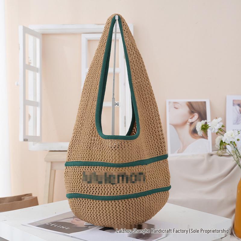 Стильная плетеная сумка-тоут из хлопкового каната Универсальная Минималистичная Вместительная пляжная и повседневная сумка Height 49cm Width 47cm 2330₽