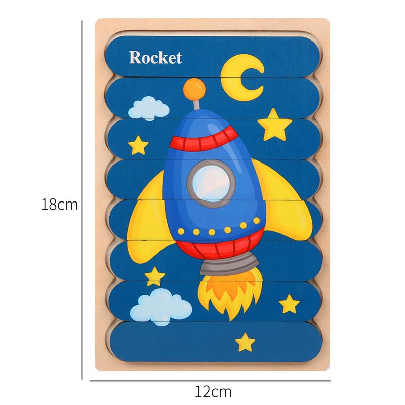 Kids New Wooden Two-sided Strip 3D Puzzles Wood Vehicle Fruit Jigsaw Puzzle Toy for Children Baby Learning Educational Toys Gift