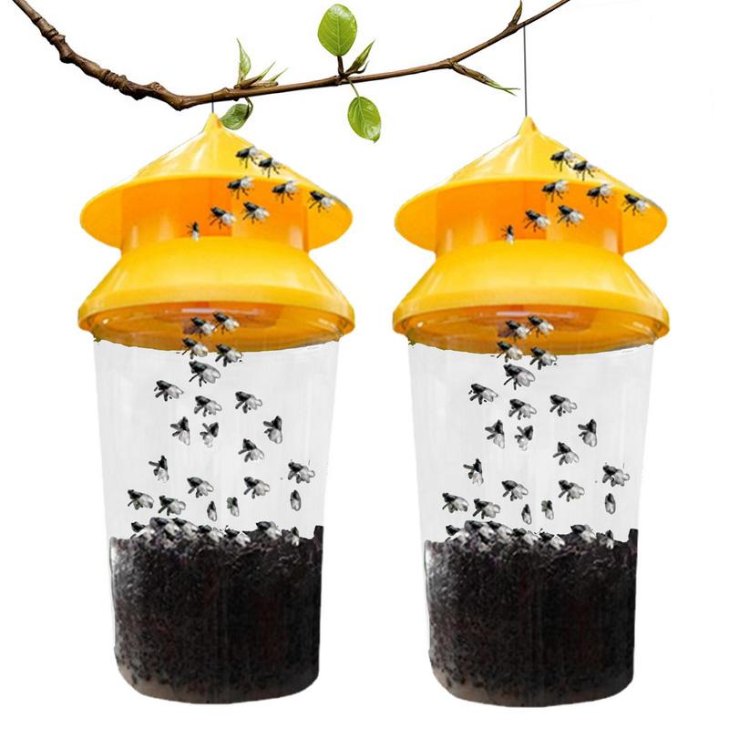 2pc Fruit Fly Trap Killer Yellow Plastic Drosophila Trap Anti Fly Fruit Fly Killer Catcher Orchard Insect Trap PestControl Tool