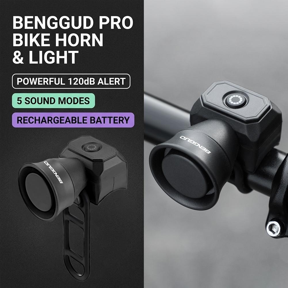 Rechargeable Electric Bike Horn 120dB Loud Bicycle Bell IPX6 Waterproof 5 Sound Modes Quick Mount for MTB Road Bike Scooter
