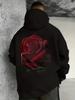 Men'S Black Hoodie - 3D Red Rose Gothic Design Oversized Street Style with Kangaroo Pocket Outdoor Sports & Daily Wear Black Frida