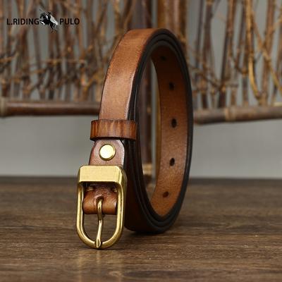 Retro Distressed Decorative Thin Belt for Women Genuine Leather Fashion Trend All-match Women's Narrow Belt