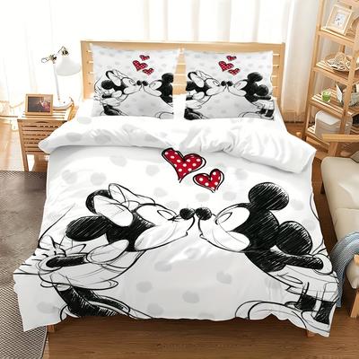 Set de husă de pilotă Mickey Anya Forger, lenjerie de pat 3D pentru copii, set de lenjerie de pat 3 piese, 1 husă de pilotă, dimensiune King