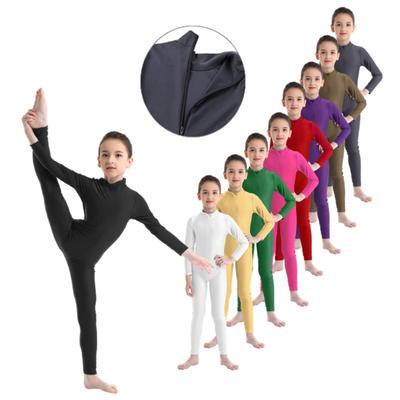 Tuta intera da ginnastica per danza classica, a maniche lunghe, con cerniera e collo alto, per bambine
