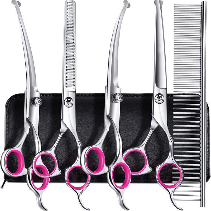 

Pet Grooming Scissors Set: Stainless Steel, Round Head, Anti-Scratch Shears for Dog Hair Cutting & Thinning