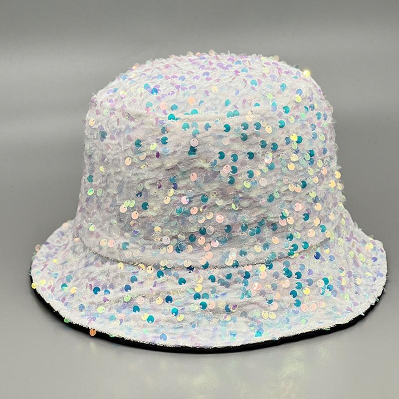 for Dazzle Color Sequins Bucket Hat Multi-Color All-match Wide Brim Bucket Hat Cool Summer Breathable Fisherman Cap Unis