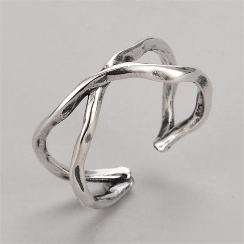 Retro Used Gewebt Kreuz Damenmode 925 Sterling Silber Schmuck Persönlichkeit Einfache Linie Wickel Öffnungsringe TYB408