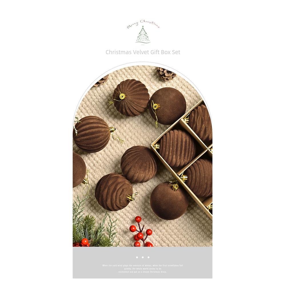 Velvet Flocked Christmas Ornament Set with Present Box Offering Handcrafted Detail and Minimalist Seasonal Design CHINA