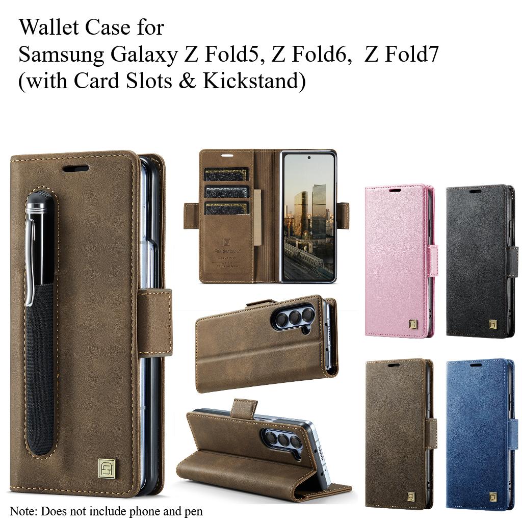 For Samsung Galaxy Z Fold5 / Z Fold6 / Z Fold7  Wallet Case with Card Slots & Kickstand, 360° Protection Leather Case