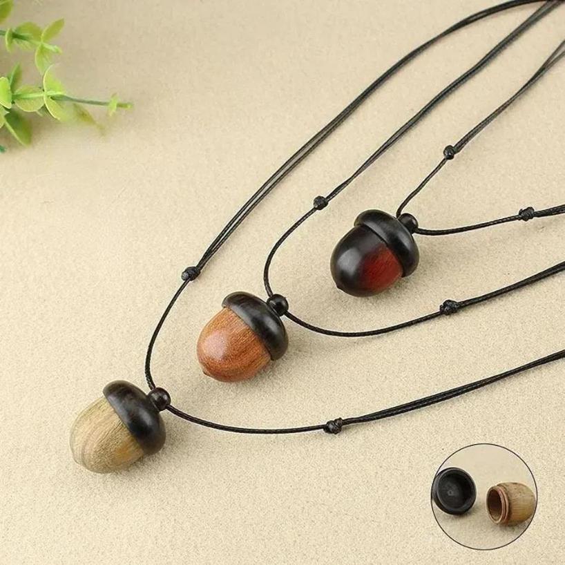 1 Pcs Retro Twist Open Ebony Acorn Pendant Gawu Box Long Necklace Simple Artistic Men's And Women's Jewelry Wishing Bottle
