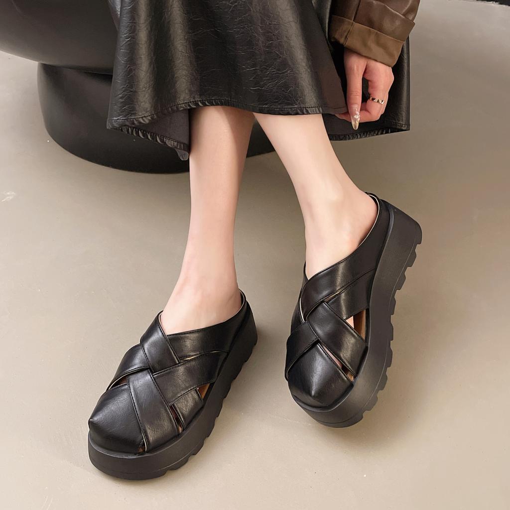 Mules d'été pour femmes Pantoufles à plateforme décontractées confortables Sandales de marche confortables à plateforme haute Sliders ouverts à l'arrière