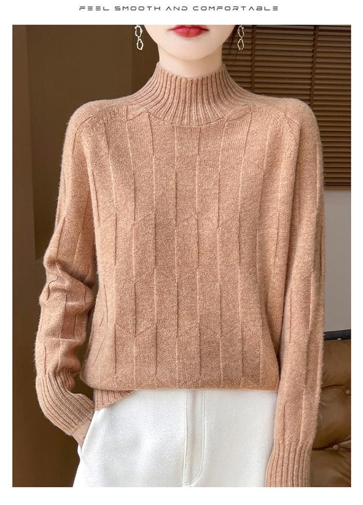 Thick Knit Half-High Collar Wool Sweater - Loose Fit Pullover