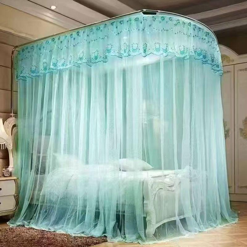 Palace Style Floor-Standing U-Shaped Double Bed Mosquito Net, Retractable with Three Doors, Dense Mesh, Sturdy Stainless Steel Support.