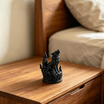 3D Printed Wolf Heart Sculpture Dark Flame Symbolic Decor with Hardcore Aura, PLA Eco-Friendly Office Statue Home Decor for Living Room & Shelf