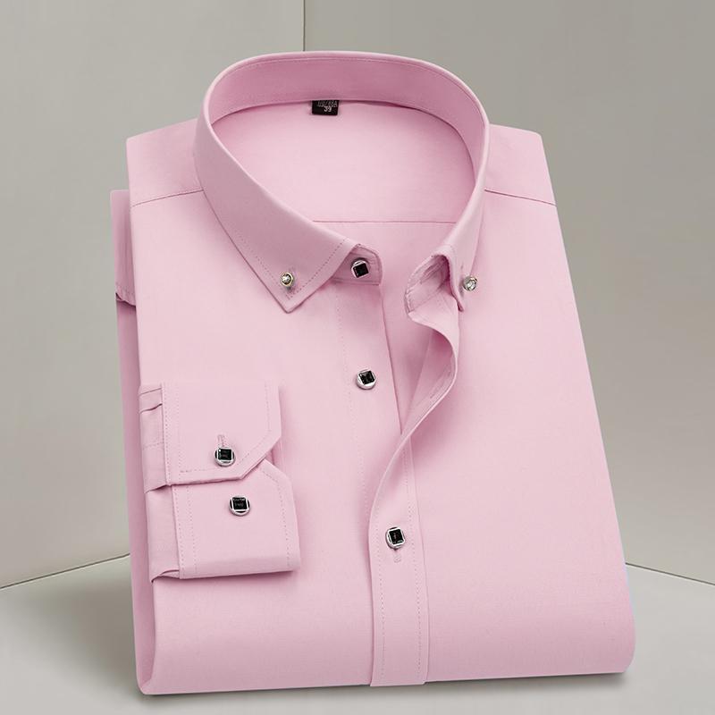 Męska Elastyczna Gładka Koszula z Kołnierzykiem Zapinanym na Guziki, Długi Rękaw, Slim Fit, Koszula Wizytowa dla Mężczyzn