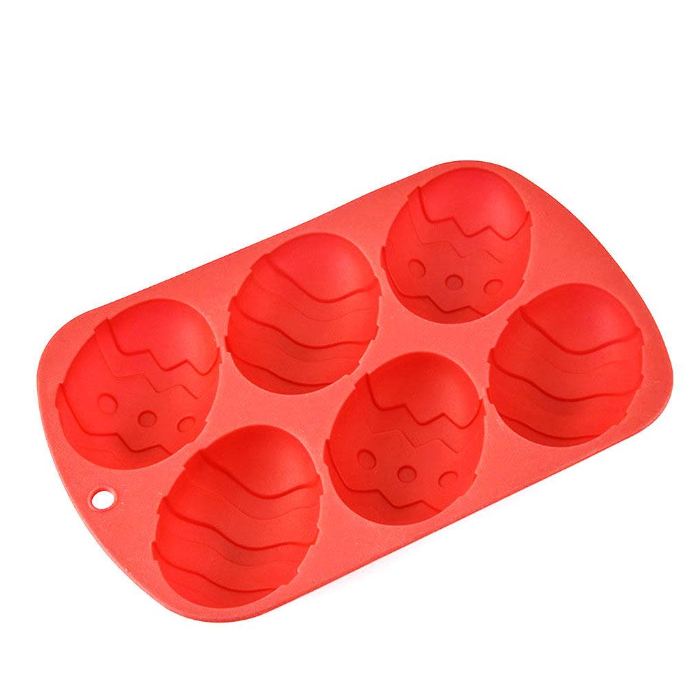 Easter Egg Shaped 6-Compartment Silicone Cake Mold Flexible Foldable Baking Pan For Diy Colorful Cake Pops Easter Festival Red