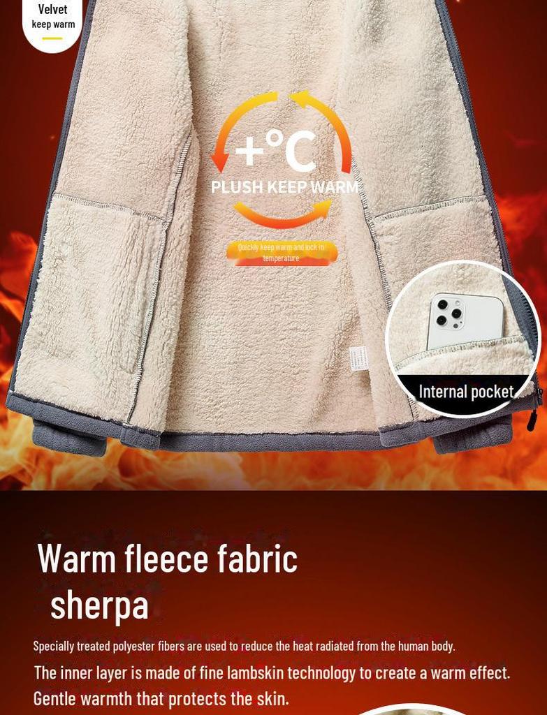 Men's Plus Size Lamb Fleece Jacket - Warm Polar Fleece for Autumn & Winter