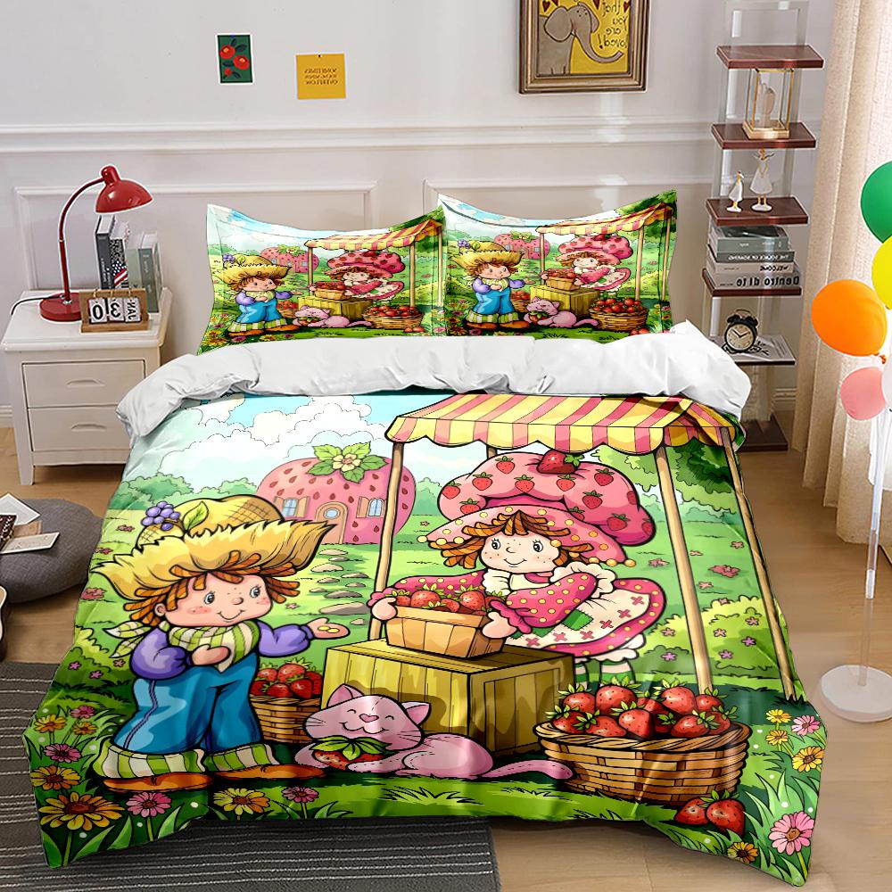 Mehrere Größen Emily E-Erdbeer-Print Weiche Bettbezug Kissenbezug Bettwäsche-Set Kinder Erwachsene Bequemes Bett-Set Einzelbett King Für Geschenke
