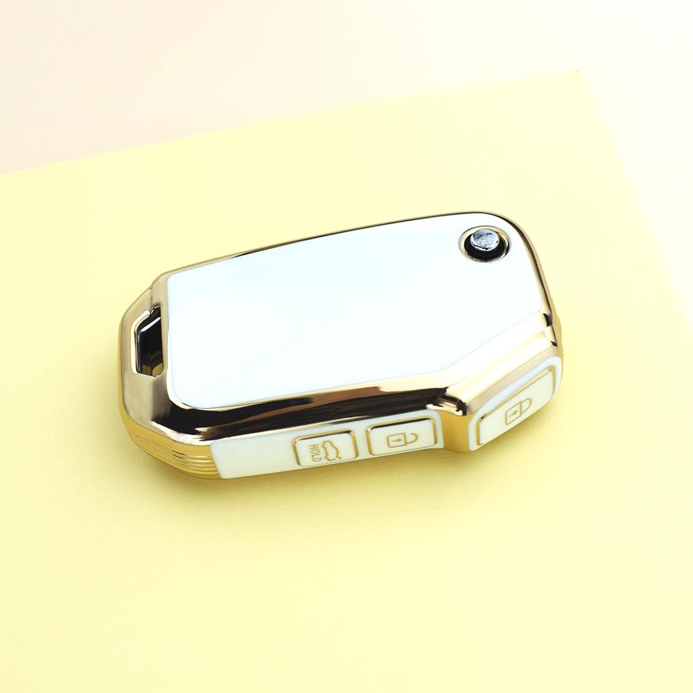 

Fashion Gold Edge Auto Shell Fob Holder Bag For KIA 2018 2019 Sorento Ceed CD Cerato Sportage R GT Stinger GT Forte TPU Car Key Case Cover белый