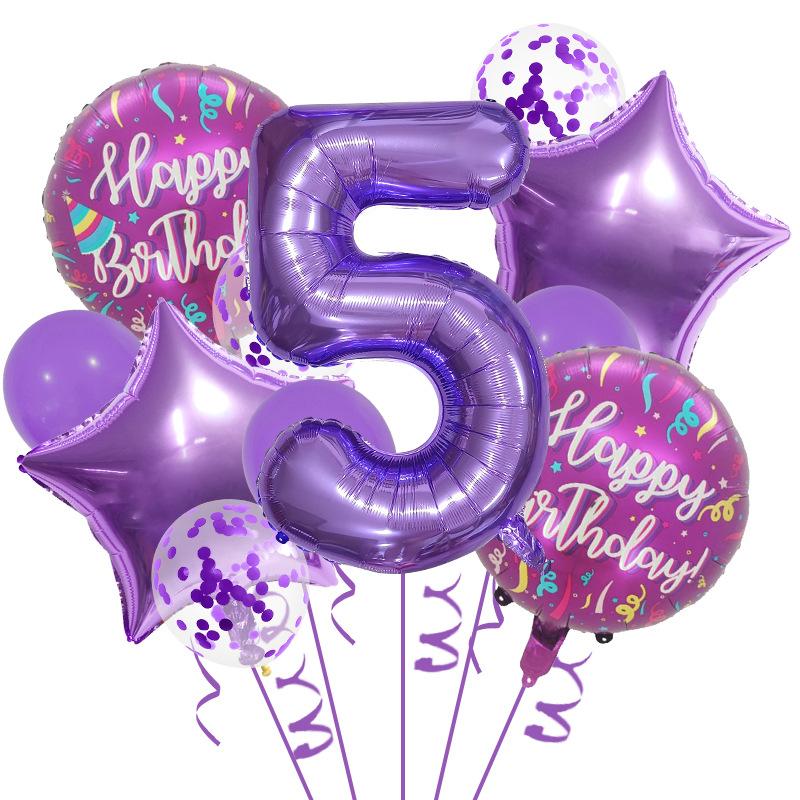 32-Inch Purple Digital Balloon Set, Happy Birthday, First-Year Party Supplies, Scene Decoration Supplies