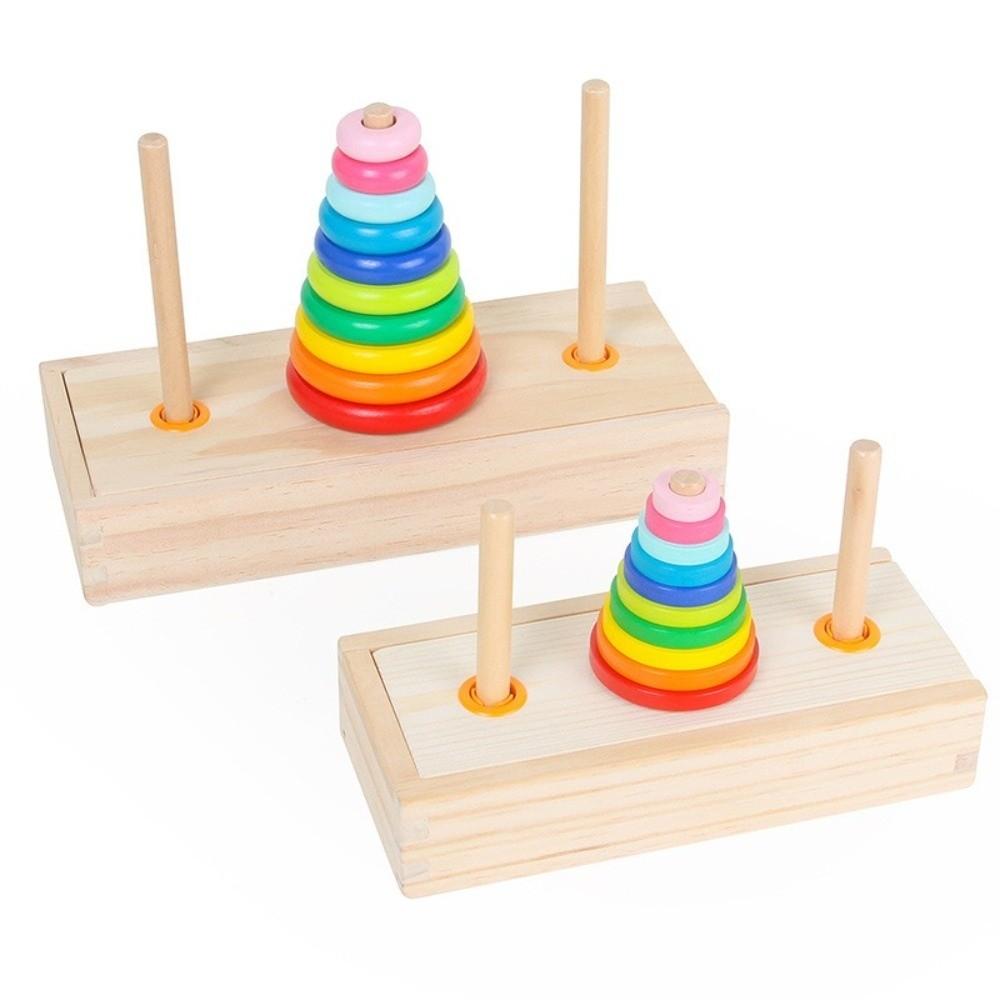 Classic Wooden Puzzle Stack Tower 10 Rings Mathematical Toy Educational Toys  Early Education