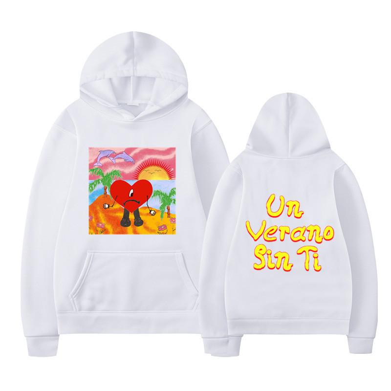 Unisex Black Hoodie Heart Character Tropical Sunset Double Sided Graphic Pullover Sweatshirt Streetwear
