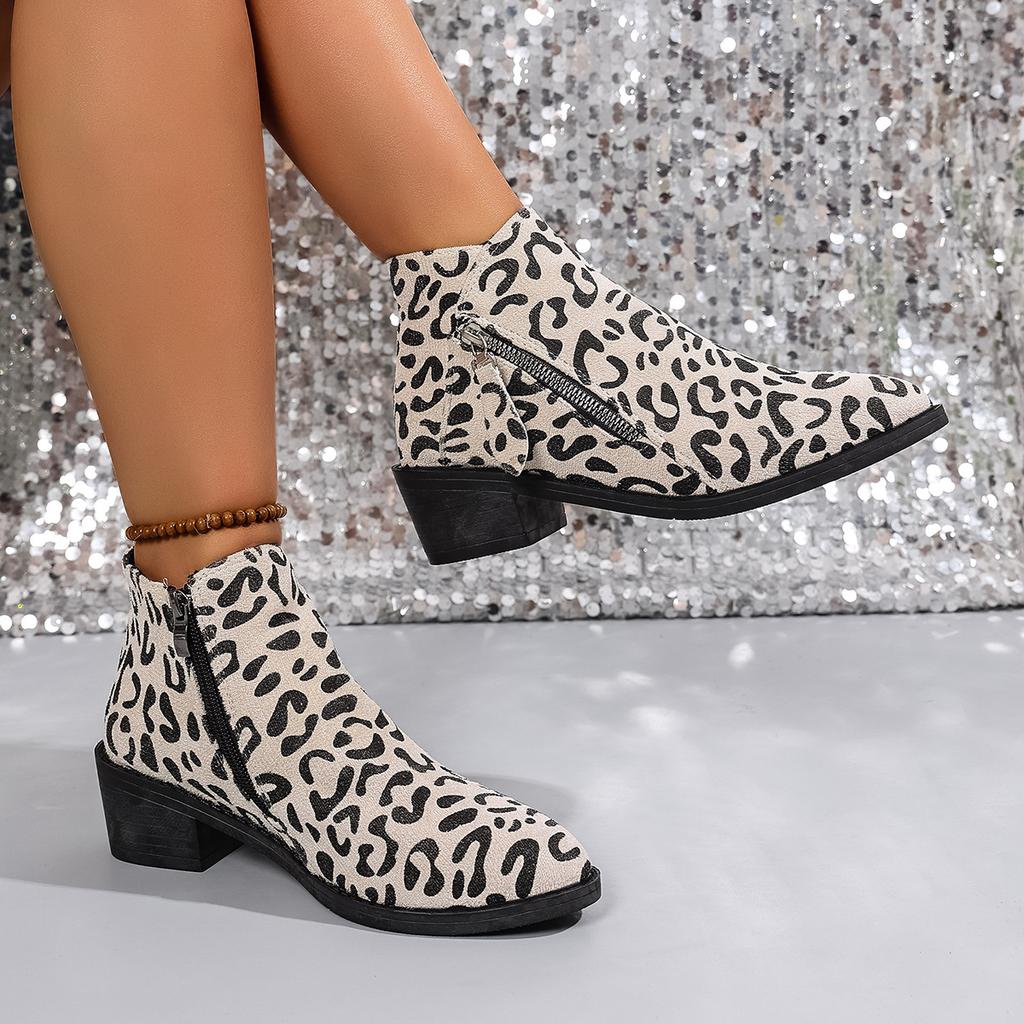 Fashion Woman Boots Leopard Print 2025 Autumn/winter Women's Short Boots Pointed Toe Zipper Fashion Sexy Ankle Boots Plus Size