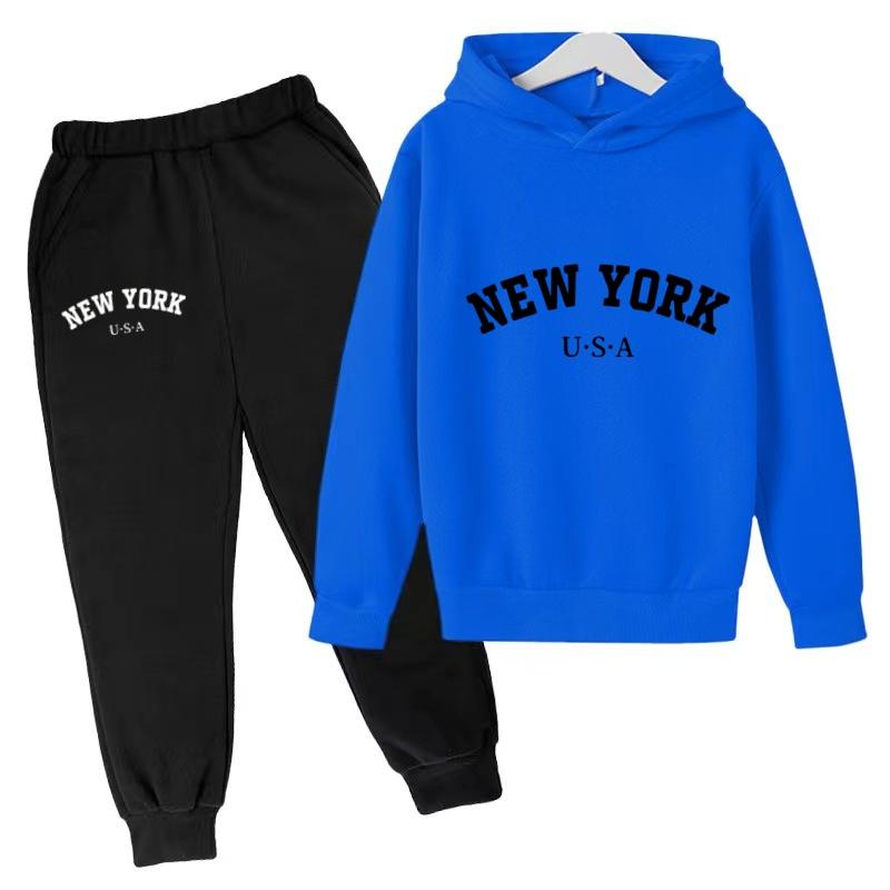 Kids Fashion Hoodie Boy Girl Toddler Pullover 3-12Years NEW YORK USA Letter Print Clothes Casual Top+Trousers 2P Coat Sports Set