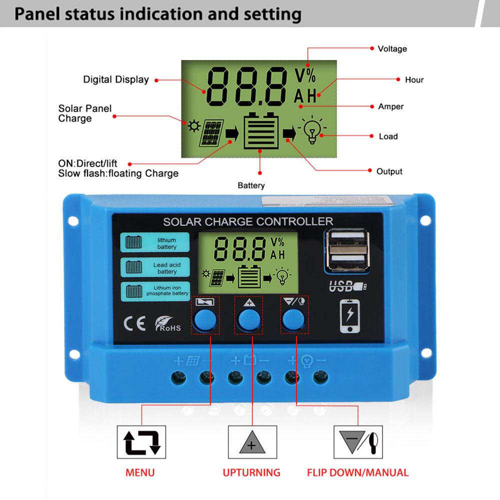MPPT 50VDC Schermo colorato per batteria al litio ferro fosfato/piombo acido/litio Regolatore fotovoltaico Accessori per la casa Regolatore di carica solare