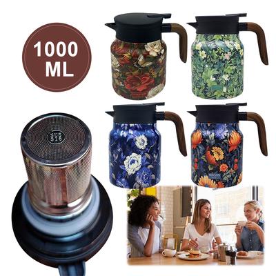 1000ml Floral Pattern Teapot Stainless Steel Vintage Floral Tea Kettle Built-in Infuser Mini Hot Coffee Pot for Hot Drinks
