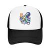 Psychedelischer Oktopus Cocktail Tropischer Strand Kunst Oktopus Netz Sonnenhüte Outdoor Fitness Baseballkappe Unisex Eng Anliegend Retro Truckerhut