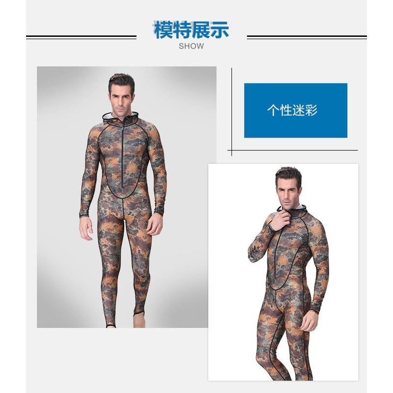 Mens Camo Rash Guard Full Body UV Protection Dive Suit With Hood Surfing Snorkeling Swimming Water Sports