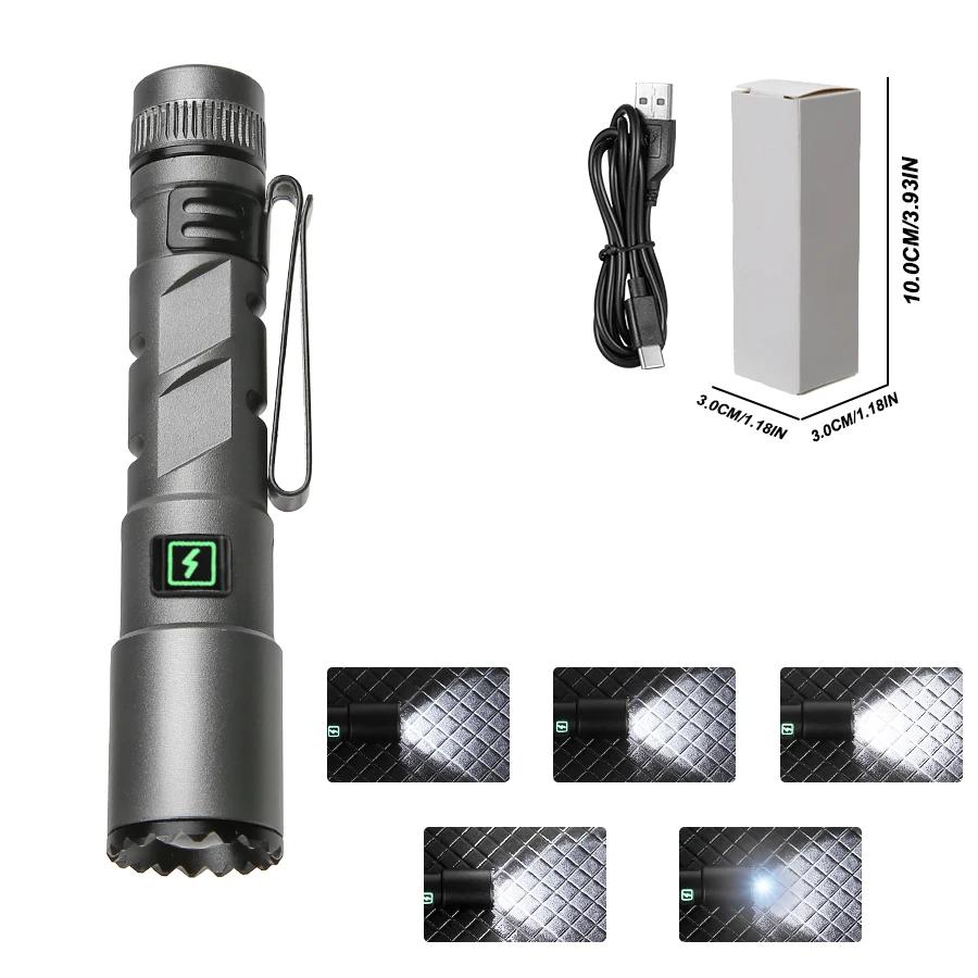 2000LM Powerful Mini LED Flashlight  Zoom Torch With Pen Clip Light USB Rechargeable Magnet Work Light Outdoor Camping Fishing
