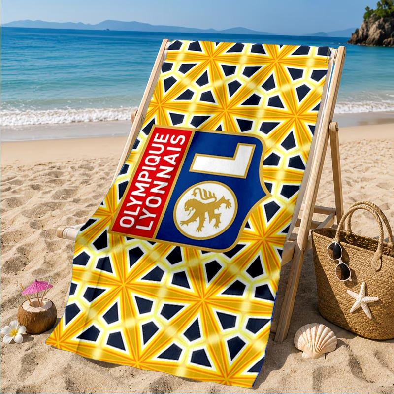 Lyon Football Crest Design Printed Microfiber Beach Towel, Soft And Absorbent, Quick-Dry, Ideal for Summer Travel, Beach Essential, Swimming Pool