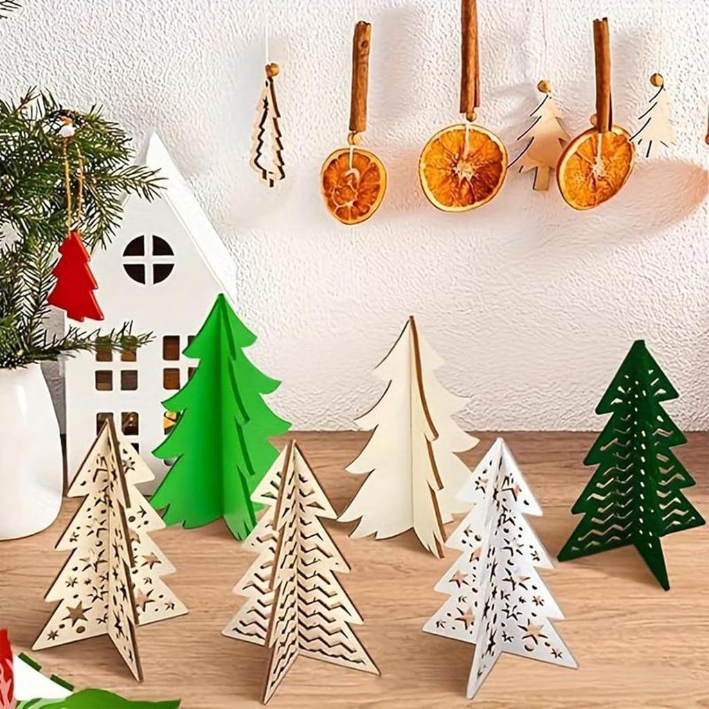 48pcs Wooden Drawing Board Handmade Christmas Crafts Set DIY Three-dimensional Christmas Tree Painted Wood Chips Set