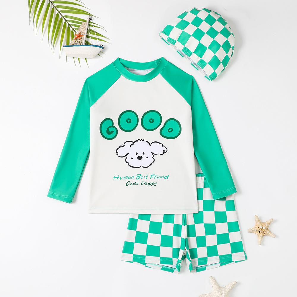 

2024 Мальчики Зеленый Клетчатый Худи Набор Купальников из Трех Предметов 100 изумрудный