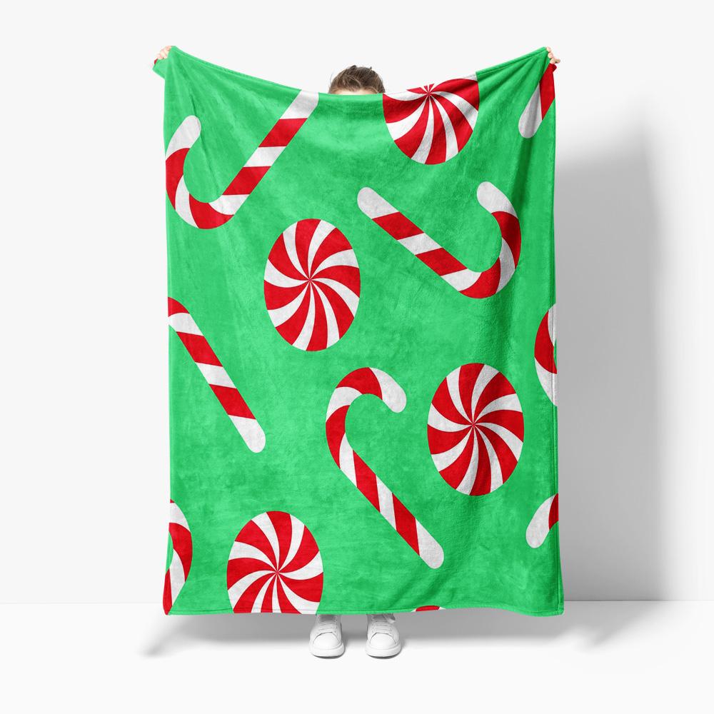 TU Candy Cane Throw Blanket Christmas Holiday Festive Cozy Soft Warm Decorative Bedspread Gift Home Decor