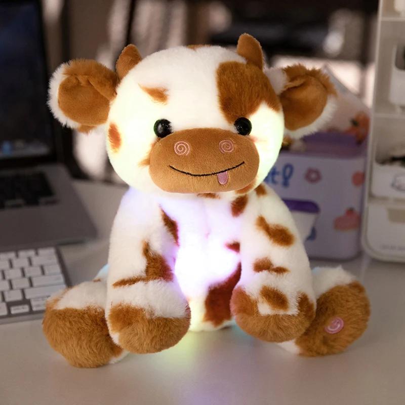 1pcs Kawaii Glowing Cow Plush Toy Cute Plush Stuffed Animal LED Glowing Cow Room Decor Birthday Gift