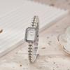 Fashionable Luxurious Ladies' Wristwatch Rhinestone Square Dial Imitation White Pearl Strap Waterproof Women Quartz Watch Reloj