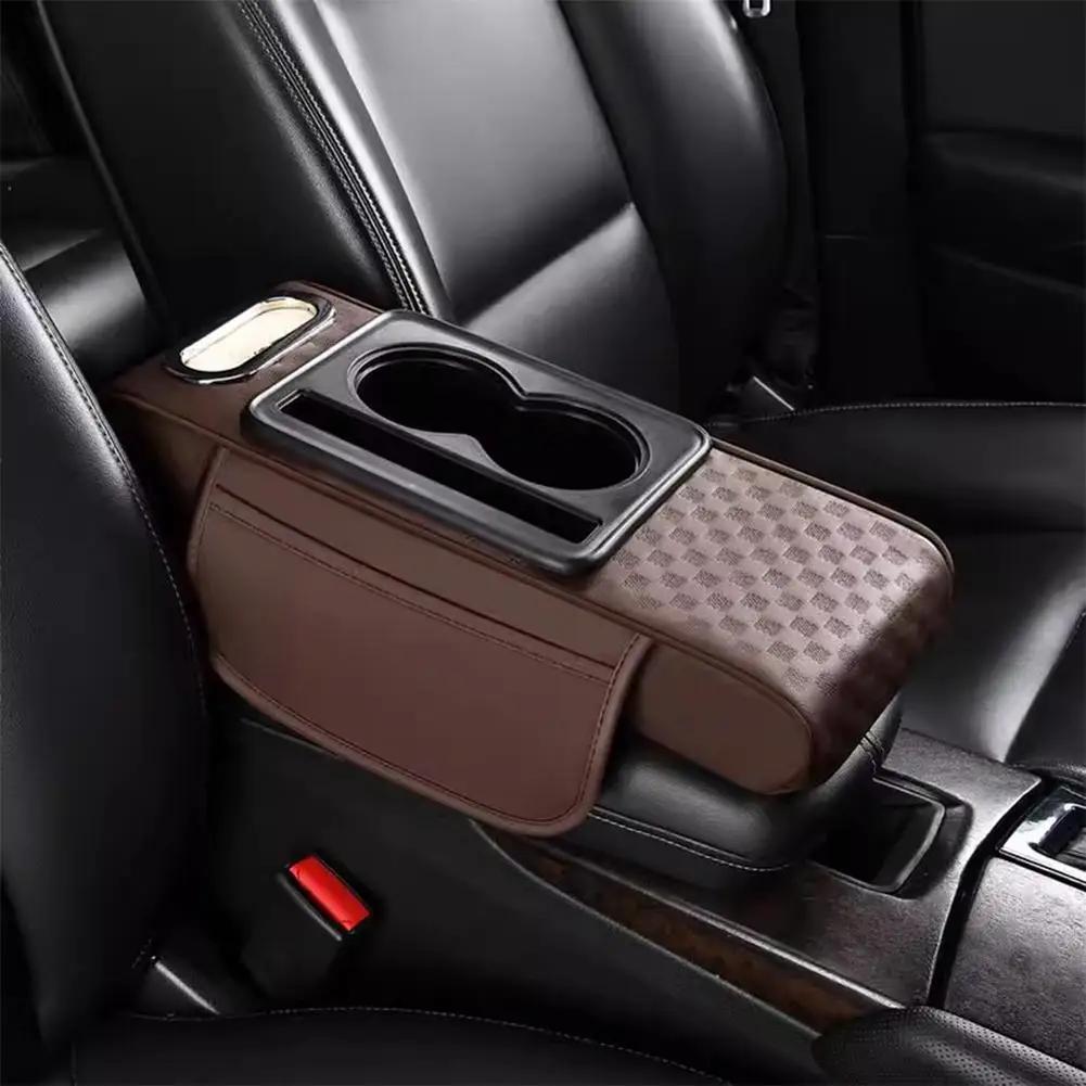 Car Center Console Height Increasing Armrest Cushion PU Multifunctional Tissue Cup Holder Box with Pad Armrest Leather Univ N5M8