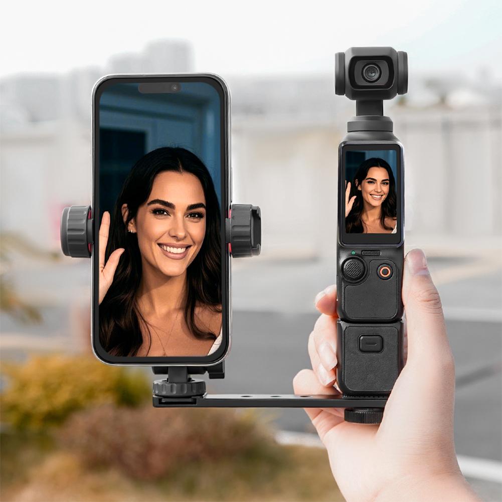 Phone Holder for DJI Osmo Pocket 3 Portable Swivel Phone Clip with 1/4inch Screw & Cold Shoe Fill Light Tripod Clip