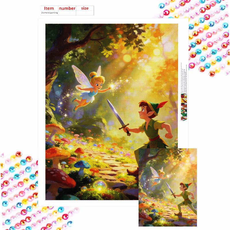 Disney Peter Pan Tinker Bell Diamond Painting Art Kit Mosaic Handmade Diy Gift Home Decor Round 20x30cm