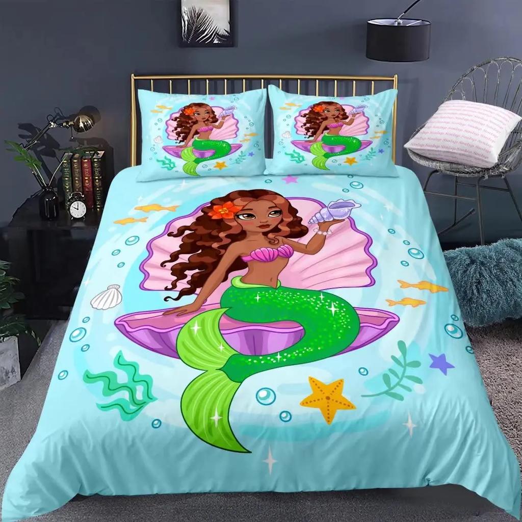 Comforter Mermaid Space Mermaid Bedding Purple Mermaid King Comforter Sets For Girls Galaxy Mermaids Bedding 3Pcs