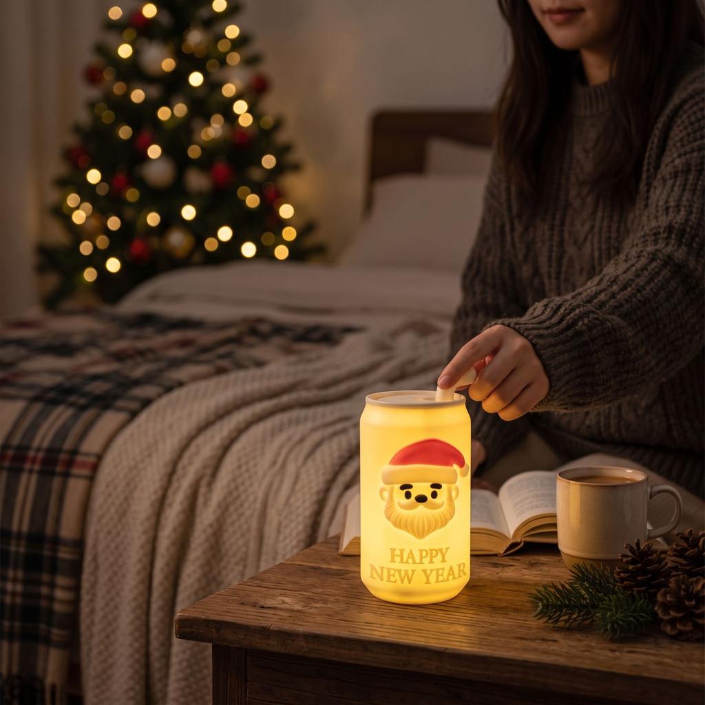 Christmas Can Shaped Night Light Creative Desktop Decoration Glowing Ambient Lamp for Bedroom Bedside