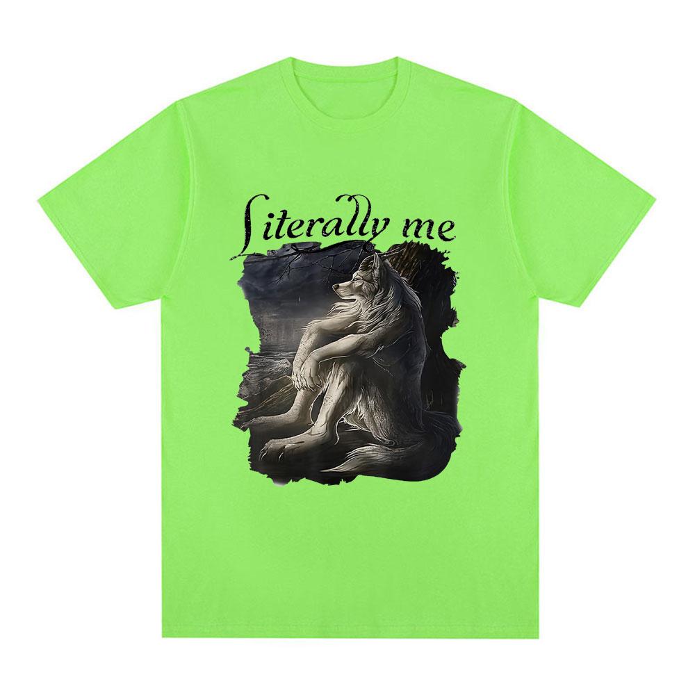Sitting Wolf Literally Me Funny Meme T Shirt Men Casual Cotton Short Sleeve Oversized T-shirts Hip Hop Vintage Tee Shirt Unisex