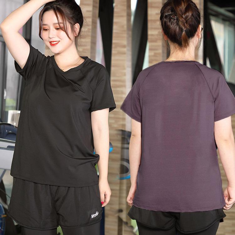 Women's Plus Size Quick-Dry Short Sleeve Yoga Top - Breathable, Casual, Slimming, for Summer Running & Sports